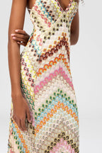 Missoni Summer Knit Colorful Herringbone Print Open Beck Maxi Dress