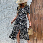 Octavia Palm Print Button Down Shirt Dress Black Multi