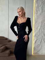 Knitted Dress Fall Slim Fit Slimming High Waist Long Sweater Hip Dress