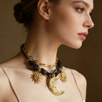 Sun Moon Stainless Steel Resin Beaded NeckLace