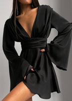 Celeste - Satin Bell Sleeve Mini Dress
