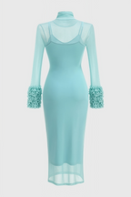 Abrife Blue Sheer Mesh Maxi Dress