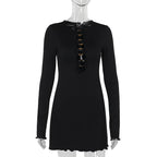 Knitted Cutout Long Sleeve Narrow Dress