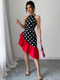 Inés Exclusive Women's Asymmetric Wrap Dress with Dots and Ruffle Details Premium Wardrobe Essential