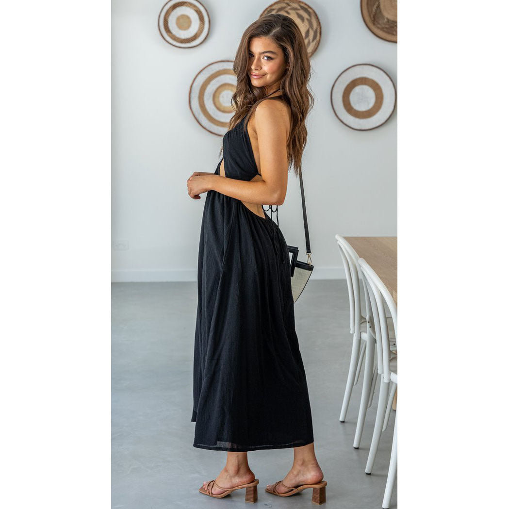 Veronique Cotton Blend Cutout Maxi Dress Black FINAL
