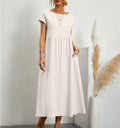 Tipton Cotton Pocketed Button Down Babydoll Dress White