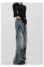 Vintage Distressed And Dirt-Dyed Patchwork Wide-Leg Jeans