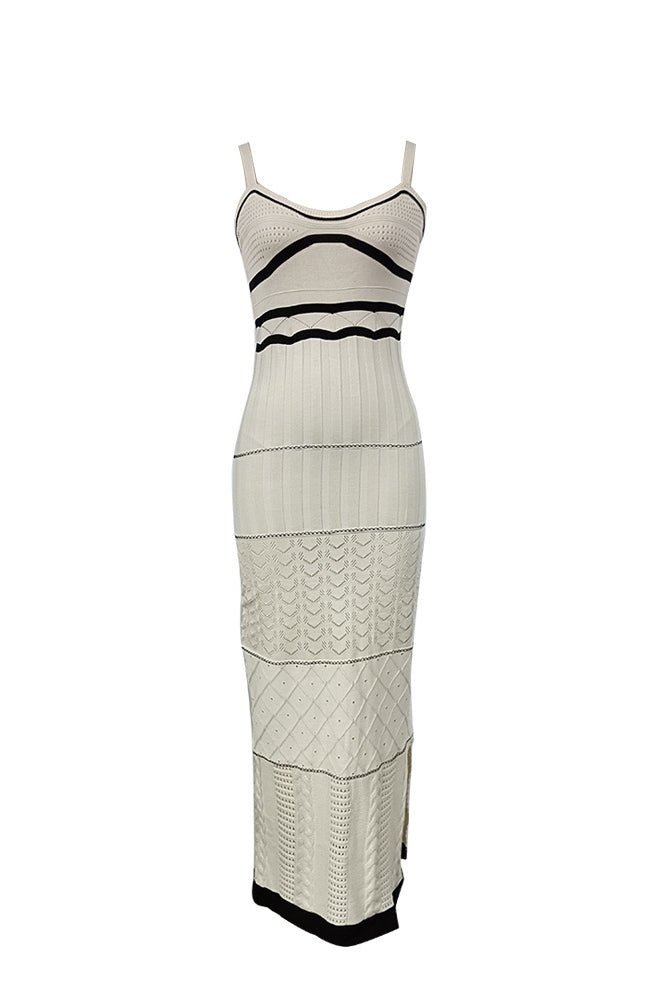 Yadira Aesthetic Knitted Maxi Dress with Slit and Cutouts Chic Silhouette Collection