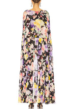 Garden Party Contrast Floral Print High Low Cape Maxi Dress