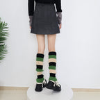 Knit Striped Color Block Slouchy Red Leg Warmers