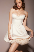 Satin Sweetheart Lace Trim Tulle Mini Dress