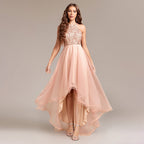 Heavy Industry Halter Sequin Stitching Multi Layer Mesh Sleeveless Irregular Asymmetric Hem Pettidress Ball Gown Organza