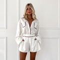 Fashionable White Cotton Modern Chic Comfortable ColorBlock Stylish Fall Suit