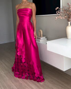 Luxurious Poise Satin Spliced mesh Polka-dot Fabric Off Shoulder Formal Maxi Dress