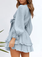 Krueger Textured Ruffle Dress Powder Blue