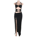 Hollow Out Cutout Metal Buckle Split Sexy Halter Tied Dress Women Vacation Dress
