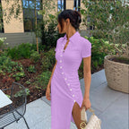 Short Sleeve Lapel Skinny Mini Dress