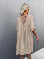 Goodness Cotton Pocketed Babydoll Dress Khaki