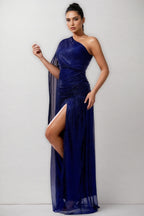 Desti Slanted Collar Slit Maxi Dress