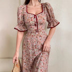 Noemí Effortless Women's Floral Print Maxi Dress with Chic Square Neckline and Puff Sleeves Everyday Luxe Edit
