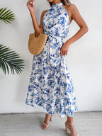 Sure Thing Floral Chiffon Halter Maxi Dress Blue FINAL