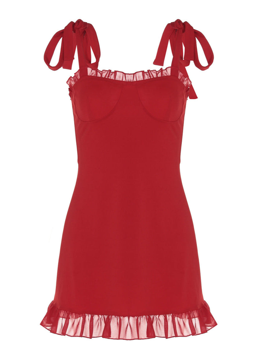 Bella Rouge Ruffled Tie Strap Mini Dress