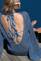 Knitted Dolman Sleeves Cutout Crew Neck Tie Backless Cover Up
