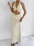 Halter Neck Two Piece Low Waist Hem Hip Long Skirt