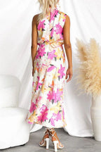 Floral Print Sleeveless Waisted Resort Maxi Dress
