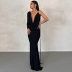 Meliora One Shoulder Backless Maxi Dress In Black