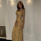 Slim Fit Leopard Print Fashionable Maxi Dress