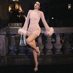 Feather Shimmer Mesh Dress