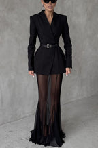 Long sleeved satin top S V collar single button long sleeved set