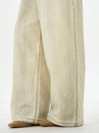 Embroidered Cream Wide Leg Pants