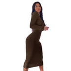 Troy Off The Shoulder Knit Midi Dress Chocolate FINAL