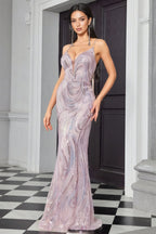 Vioky Pink Sequin Striped Maxi Dress