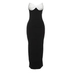 Color Contrast Backless Bow Tube Top Ribbon Dress