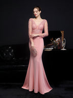 Lace long sleeved evening dress