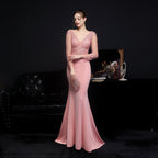 Full Craft Lace Diamond Toast Dress Bride Long Long Sleeve Appreciation Dinner Fishtail Evening Dress Formal Gown