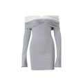 French Off The Shoulder Color Matching Knitted Long Sleeved Dress
