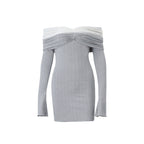 French Off The Shoulder Color Matching Knitted Long Sleeved Dress
