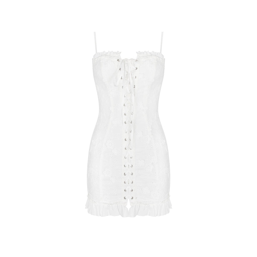 Short Sling Dress Lace up White Hip