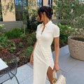 Short Sleeve Lapel Skinny Mini Dress