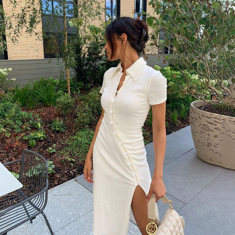 Short Sleeve Lapel Skinny Mini Dress