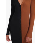 Abril Colorblock Button Front Knit Midi Dress Black Tan