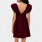 Autumn Winter V neck Bow Pleuche Party Women Dress