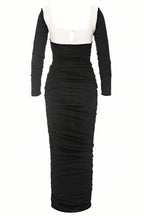 Lolic Long Sleeve Square Collar Ruched Hem Knit Maxi Dress