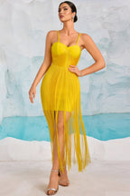 Anita Yellow Strapless Fringe Maxi Dress