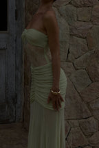 Fashion Lace Splicing Sexy Sleeveless Off-shoulder Slim Maxi Dress