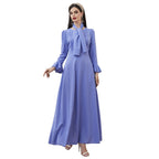round Neck Long Sleeve High Waist Ruffles A line Dress Maxi Dress